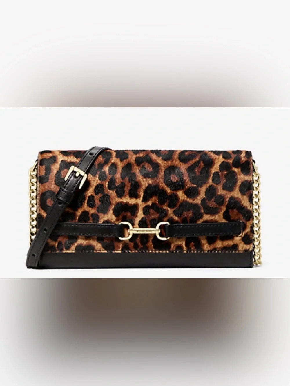 Leopard Print Crossbody Clutch with Gold Chain